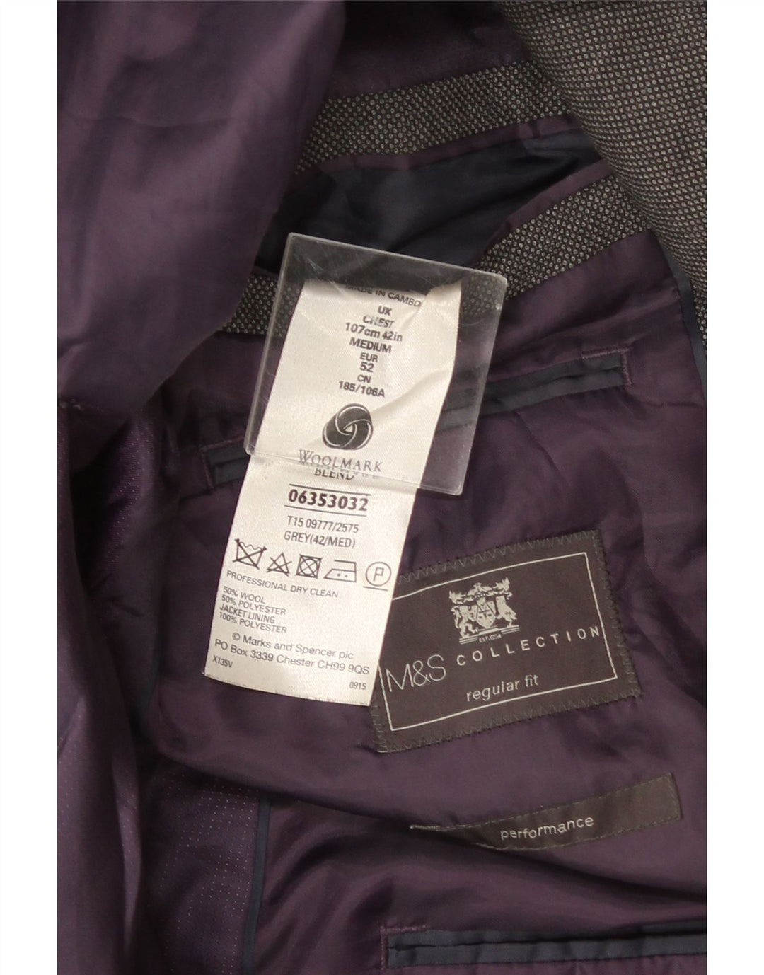 Marks & Spencer Mens 2 Button Regular Fit Blazer Jacket UK 42 Large Grey