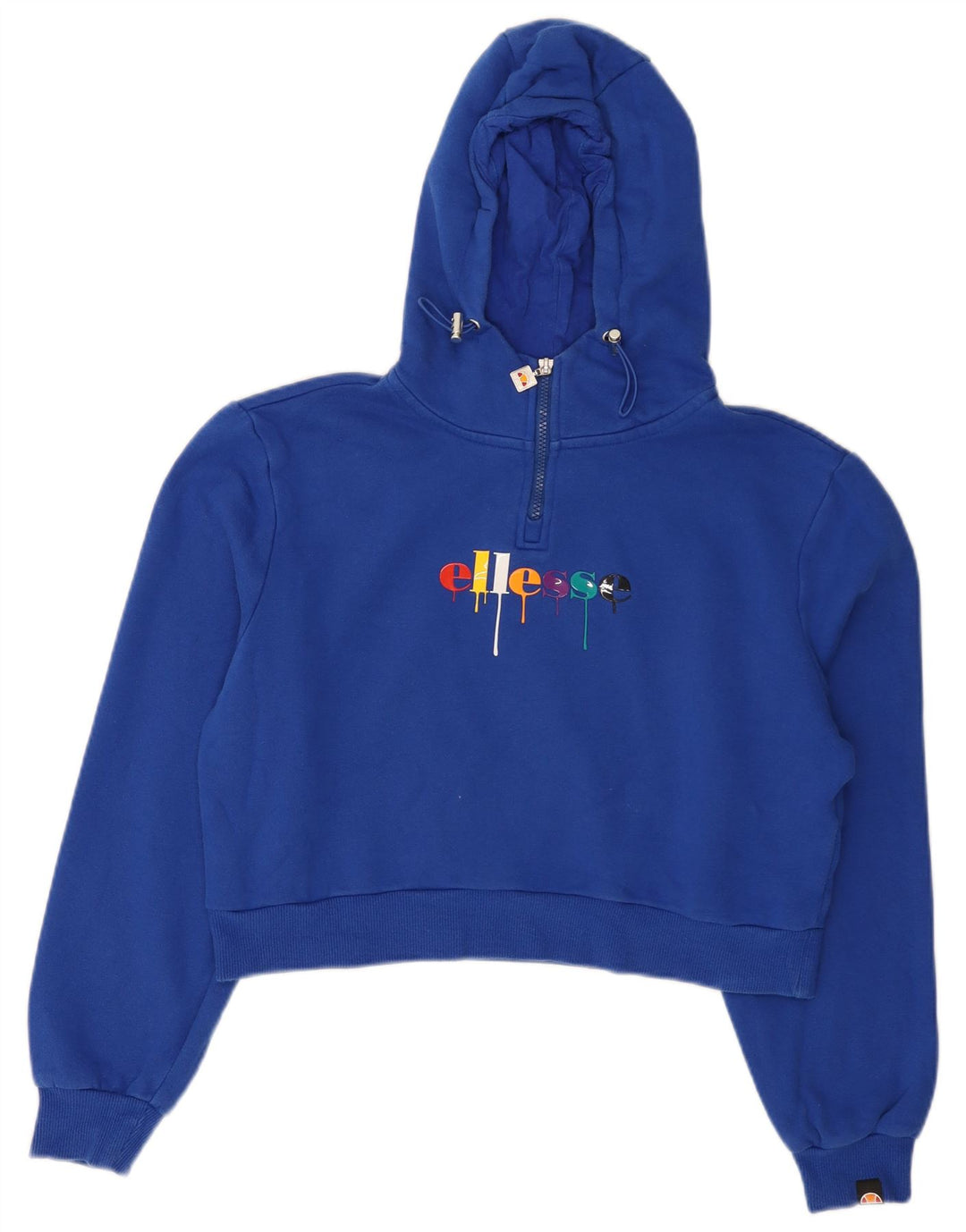 ELLESSE Womens Oversized Graphic Zip Neck Hoodie Jumper UK 10 Small Blue