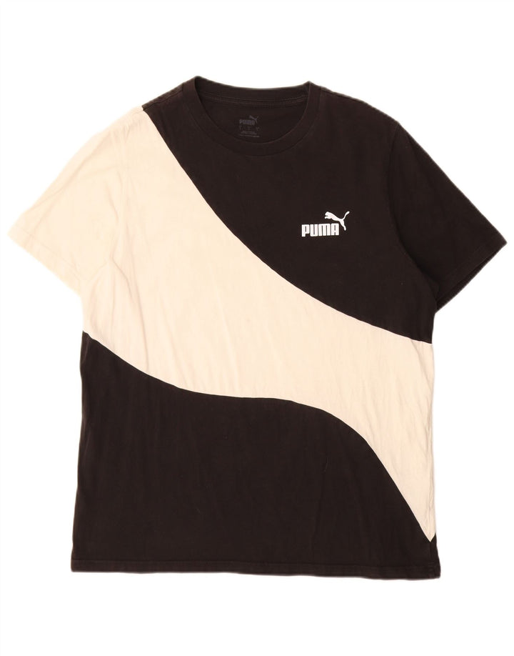 Puma Mens T-Shirt Top Large Black Colourblock Cotton