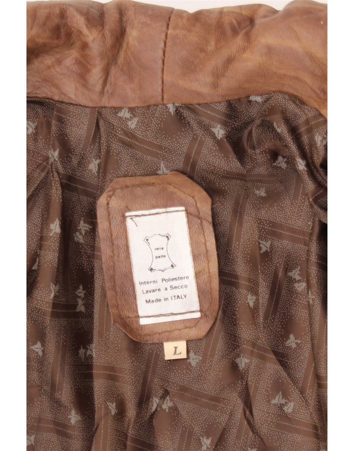 Vintage Womens Batwing Leather Coat UK 16 Large Brown