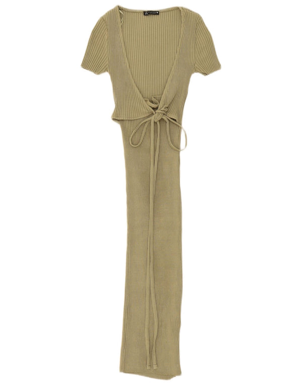 Zara Womens Maxi Dress UK 8 Small Khaki Cotton