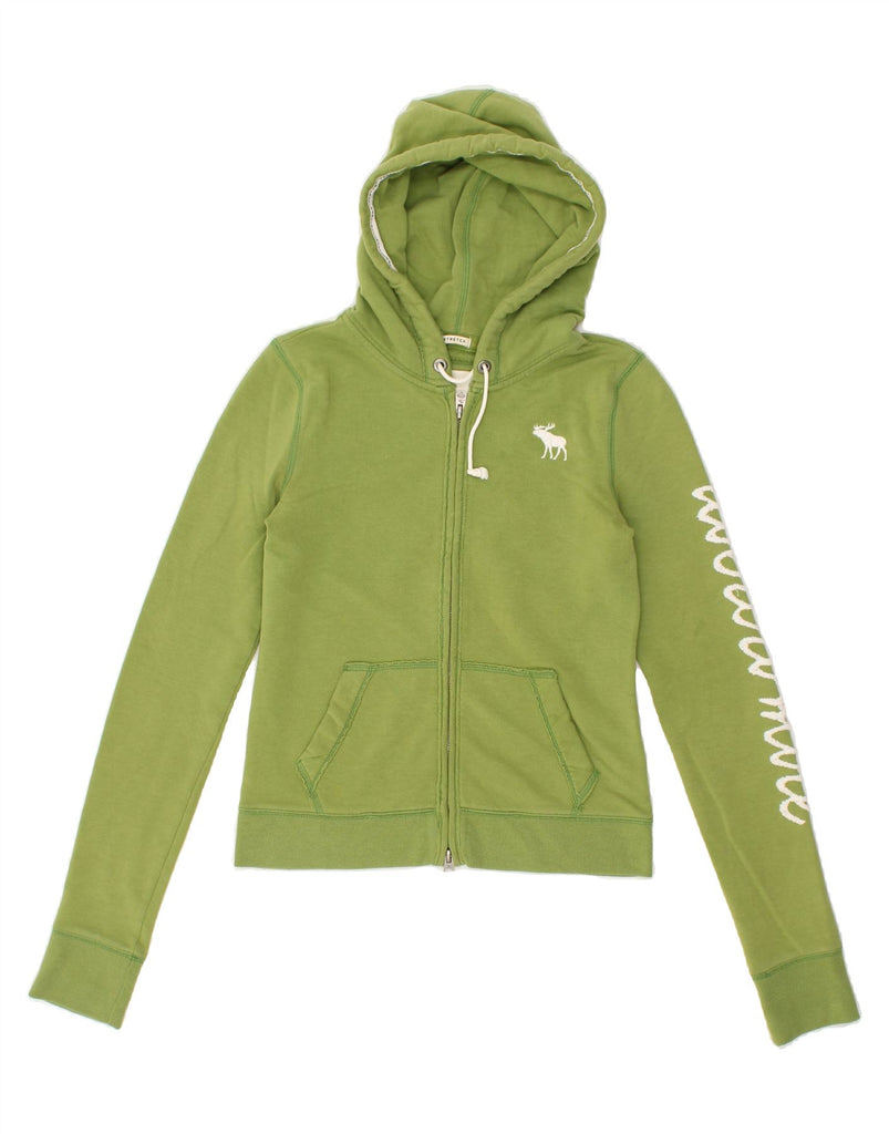 ABERCROMBIE & FITCH Womens Graphic Zip Hoodie Sweater UK 8 Small Green | Vintage Abercrombie & Fitch | Thrift | Second-Hand Abercrombie & Fitch | Used Clothing | Messina Hembry 