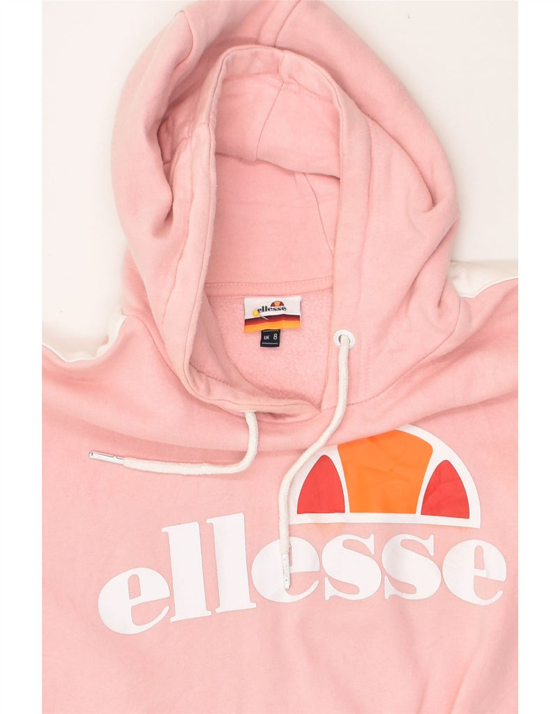 ELLESSE Womens Graphic Crop Hoodie Jumper UK 8 Small  Pink Cotton | Vintage Ellesse | Thrift | Second-Hand Ellesse | Used Clothing | Messina Hembry 