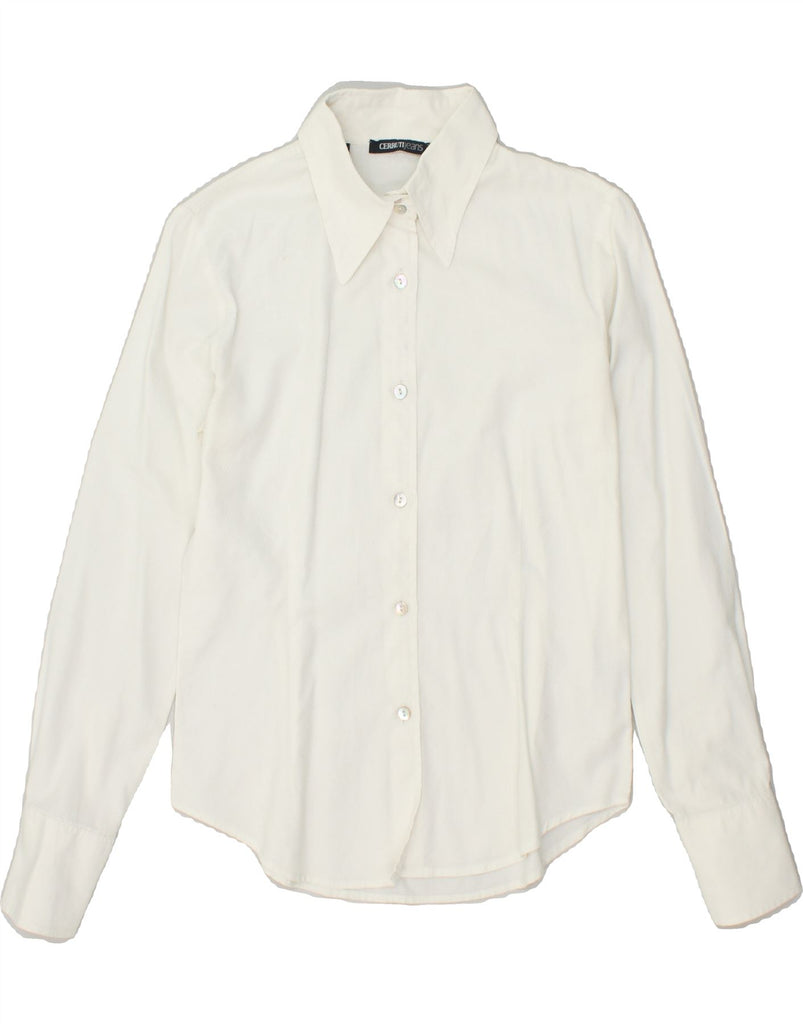 CERRUTI Womens Shirt UK 10 Small Off White Cotton | Vintage Cerruti | Thrift | Second-Hand Cerruti | Used Clothing | Messina Hembry 