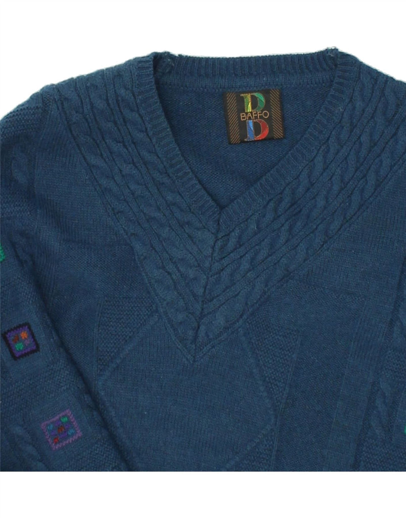 VINTAGE Mens V-Neck Jumper Sweater IT 50 Medium Blue Argyle/Diamond Wool | Vintage Vintage | Thrift | Second-Hand Vintage | Used Clothing | Messina Hembry 