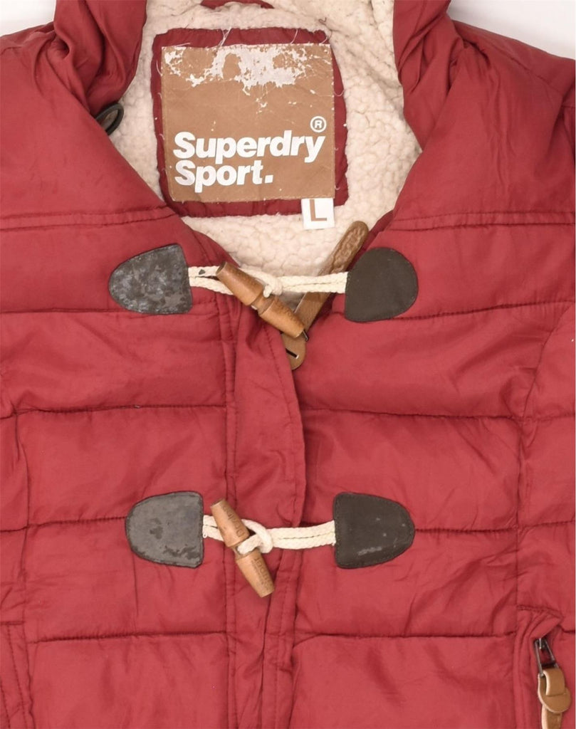 SUPERDRY Womens Hooded Padded Jacket UK 16 Large Red Polyester | Vintage Superdry | Thrift | Second-Hand Superdry | Used Clothing | Messina Hembry 