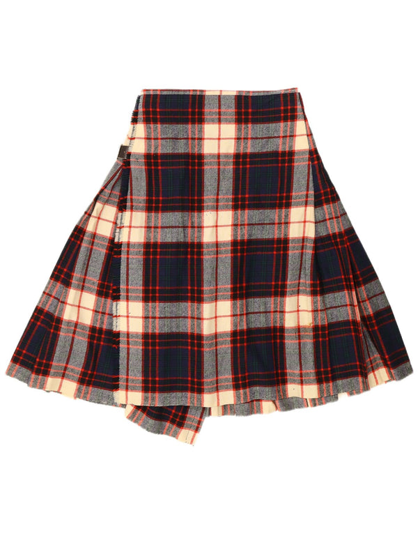 Vintage Womens Kilted Wrap Skirt W26 Small Navy Blue Plaid