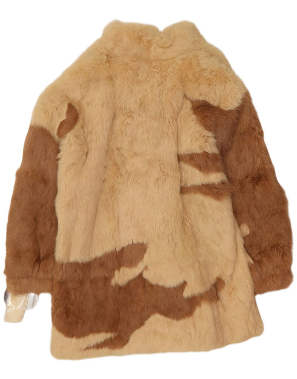 Elios Womens Oversized Fur Coat IT 44 Medium Beige Colourblock Rabbit Fur