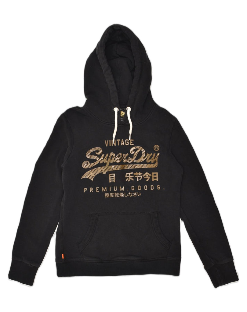 SUPERDRY Womens Graphic Hoodie Jumper UK 10 Small  Black Cotton | Vintage Superdry | Thrift | Second-Hand Superdry | Used Clothing | Messina Hembry 