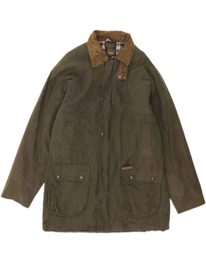 Vintage Mens Waxed Cotton Overcoat UK 40 Large Green