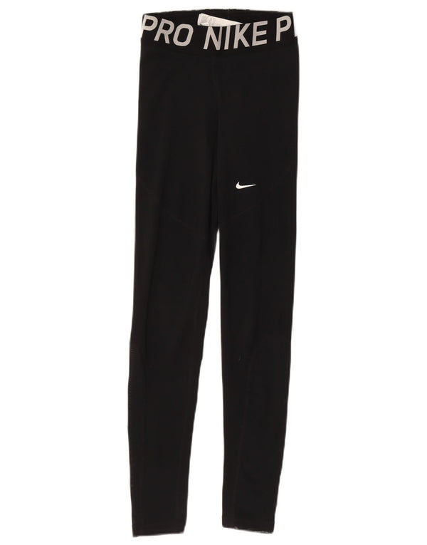 Nike Womens Dri Fit Graphic Leggings UK 4 XS  Black Polyester