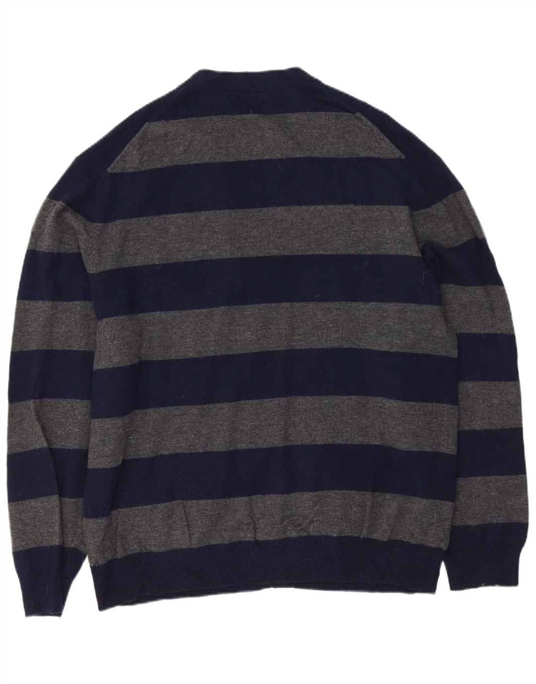 FRENCH CONNECTION Mens Cardigan Sweater 2XL Navy Blue Striped Lambswool