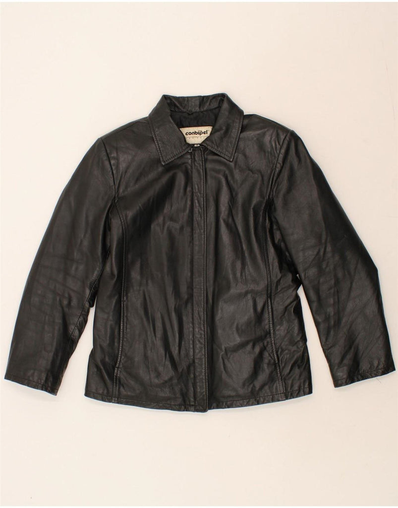 CONBIPEL Womens Leather Jacket IT 44 Medium Black Leather Vintage Conbipel and Second-Hand Conbipel from Messina Hembry 