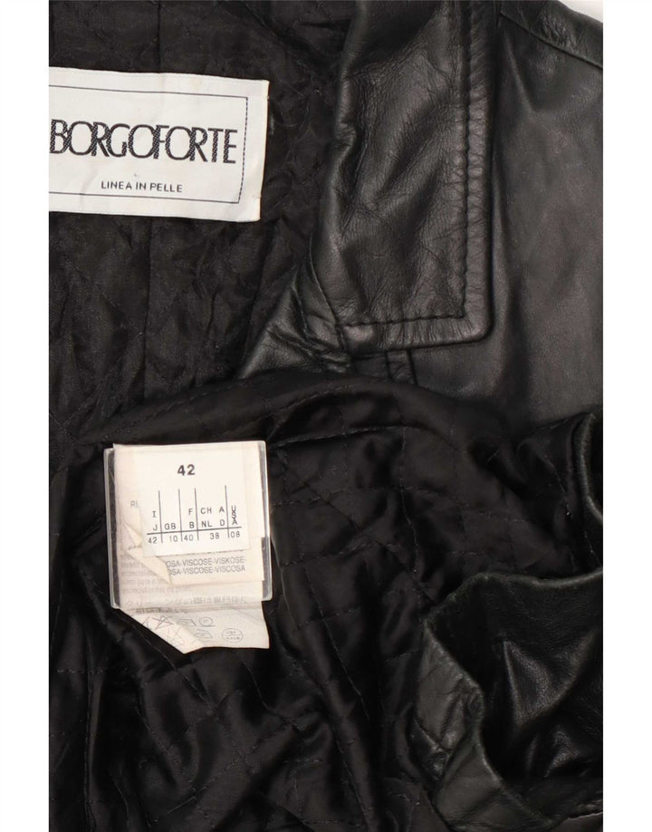 Vintage Womens Leather Coat UK 10 Small Black