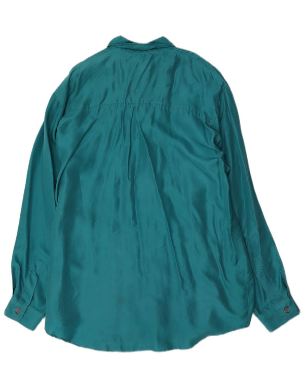 Vintage Womens Oversized Shirt Blouse UK 16 Large Green Silk