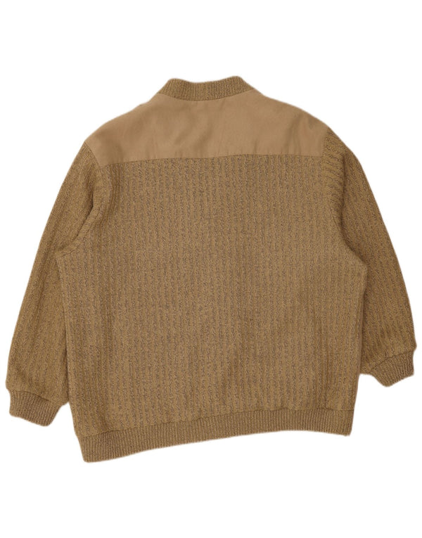 Roger Kent Mens Knit Bomber Jacket UK 50 5XL Khaki Striped Polyacrylic
