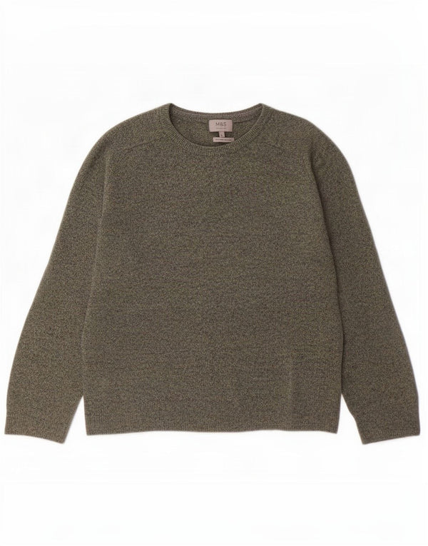 Marks & Spencer Mens Crew Neck Jumper Sweater Large Khaki Flecked Wool