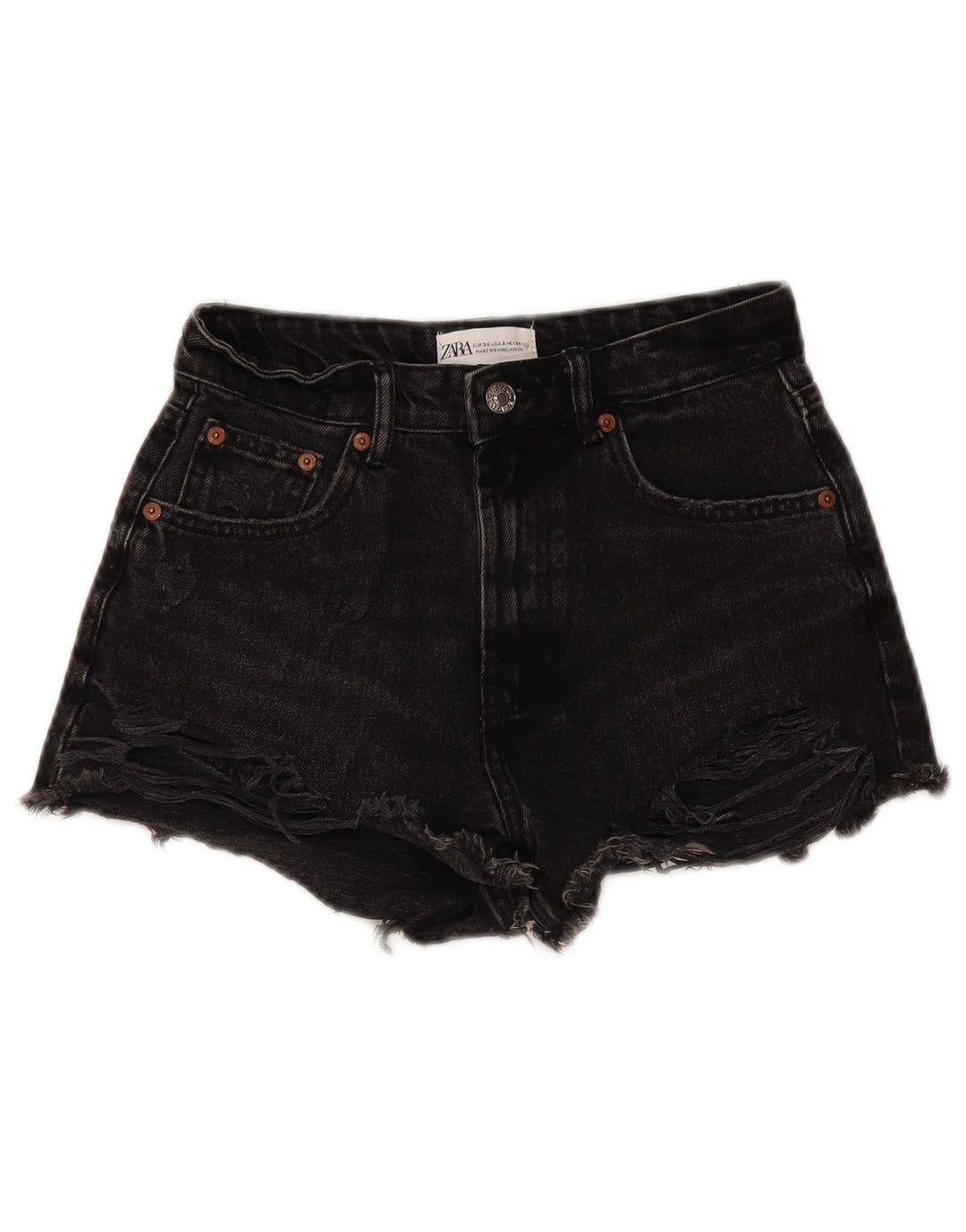 Zara Womens Distressed Denim Shorts EU 34 2XS W24  Black Cotton