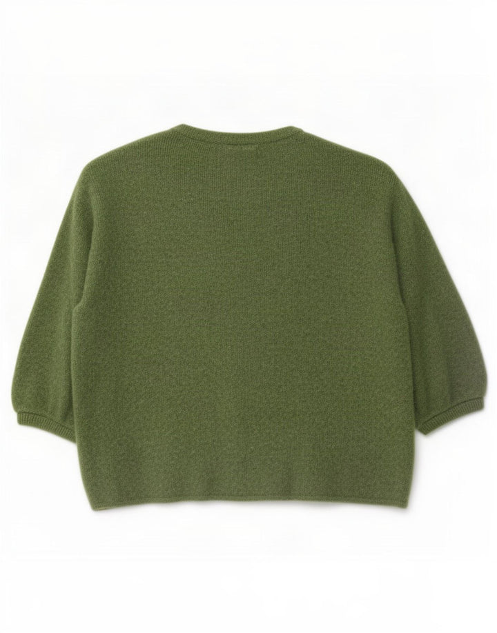 Vintage Womens 3/4 Sleeve Oversized Cardigan Sweater UK 14 Medium Green