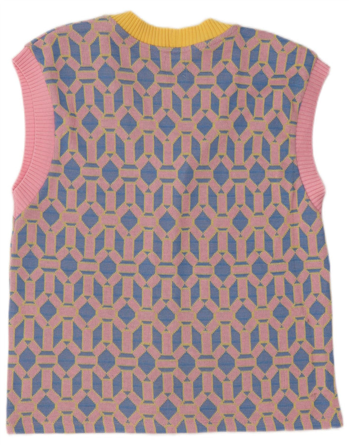 Zara Womens Sleeveless Cardigan Sweater UK 14 Medium Blue Geometric