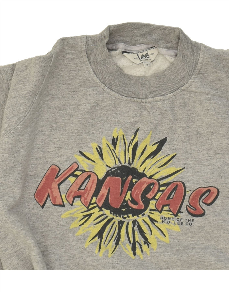 LEE Womens Kansas Graphic Sweatshirt Jumper UK 14 Medium Grey Cotton | Vintage Lee | Thrift | Second-Hand Lee | Used Clothing | Messina Hembry 