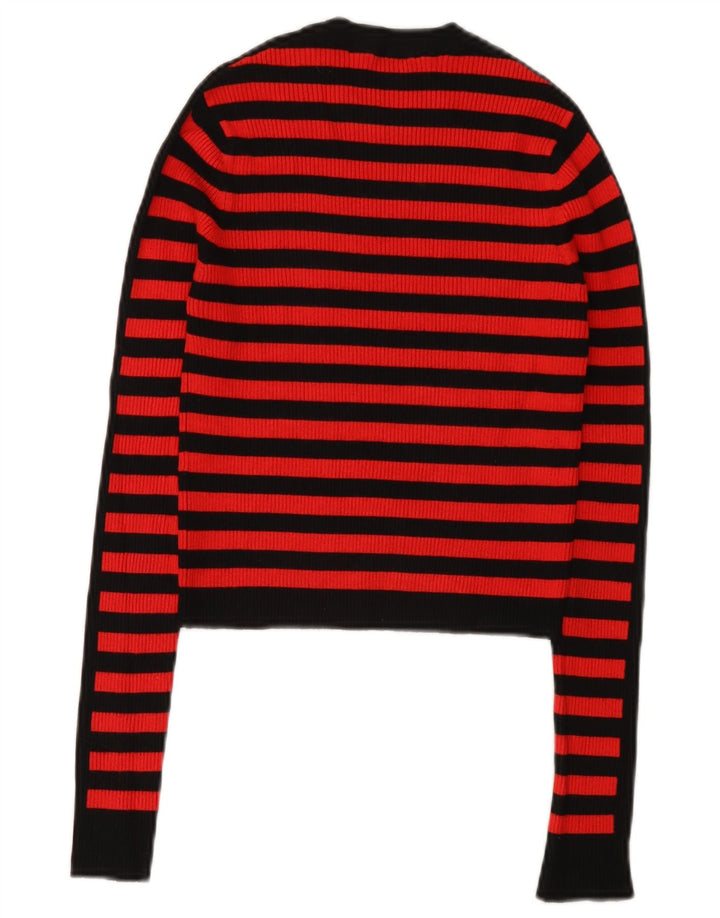 Zara Womens Crop Top Long Sleeve UK 8 Small Red Striped Viscose