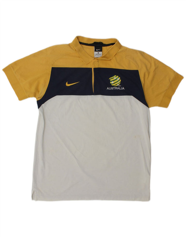 Nike Mens Graphic Polo Shirt Medium Yellow Colourblock Cotton