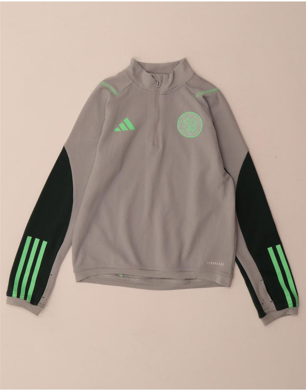 ADIDAS Boys Aeroready Pullover Tracksuit Top 9-10 Years Grey Colourblock