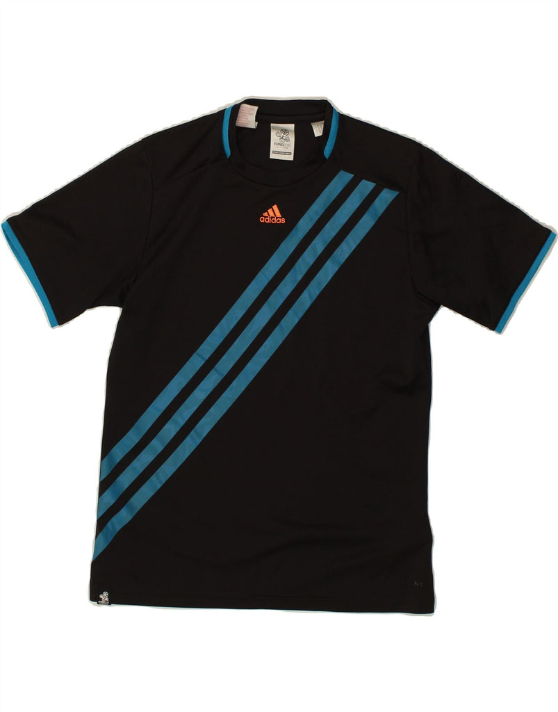 ADIDAS Mens T-Shirt Top Small Black Striped Polyester | Vintage Adidas | Thrift | Second-Hand Adidas | Used Clothing | Messina Hembry 