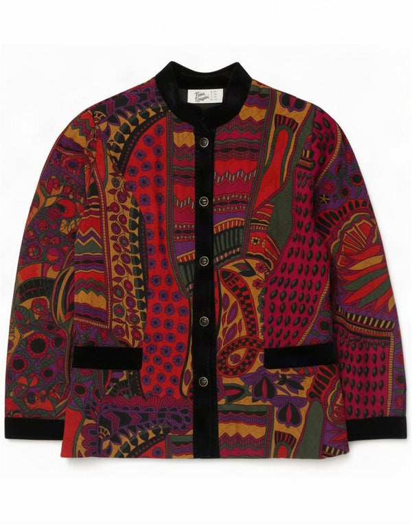 Vintage Womens Quilted Jacket UK 14 Medium Multicoloured Floral Viscose