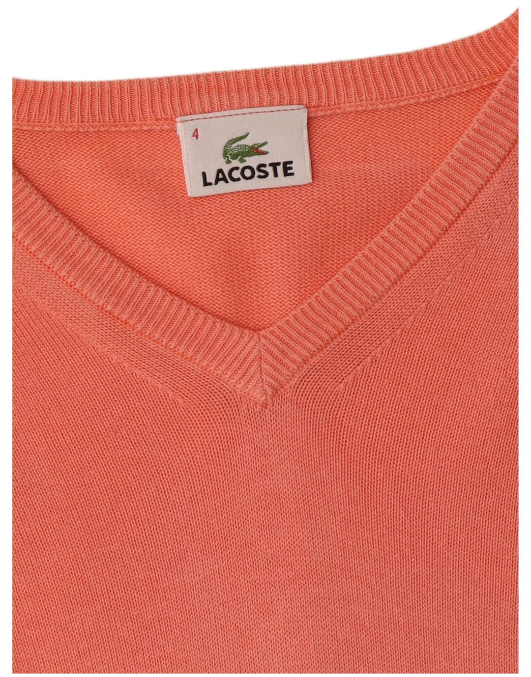 LACOSTE Mens V-Neck Jumper Sweater Size 4 Medium Orange