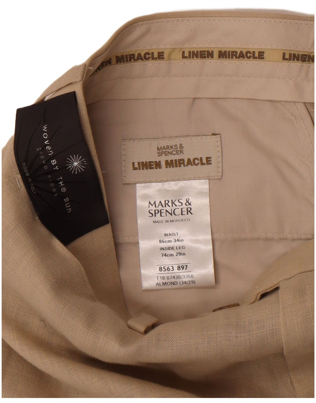 Marks & Spencer Mens Straight Suit Trousers W34 L29 Beige Linen