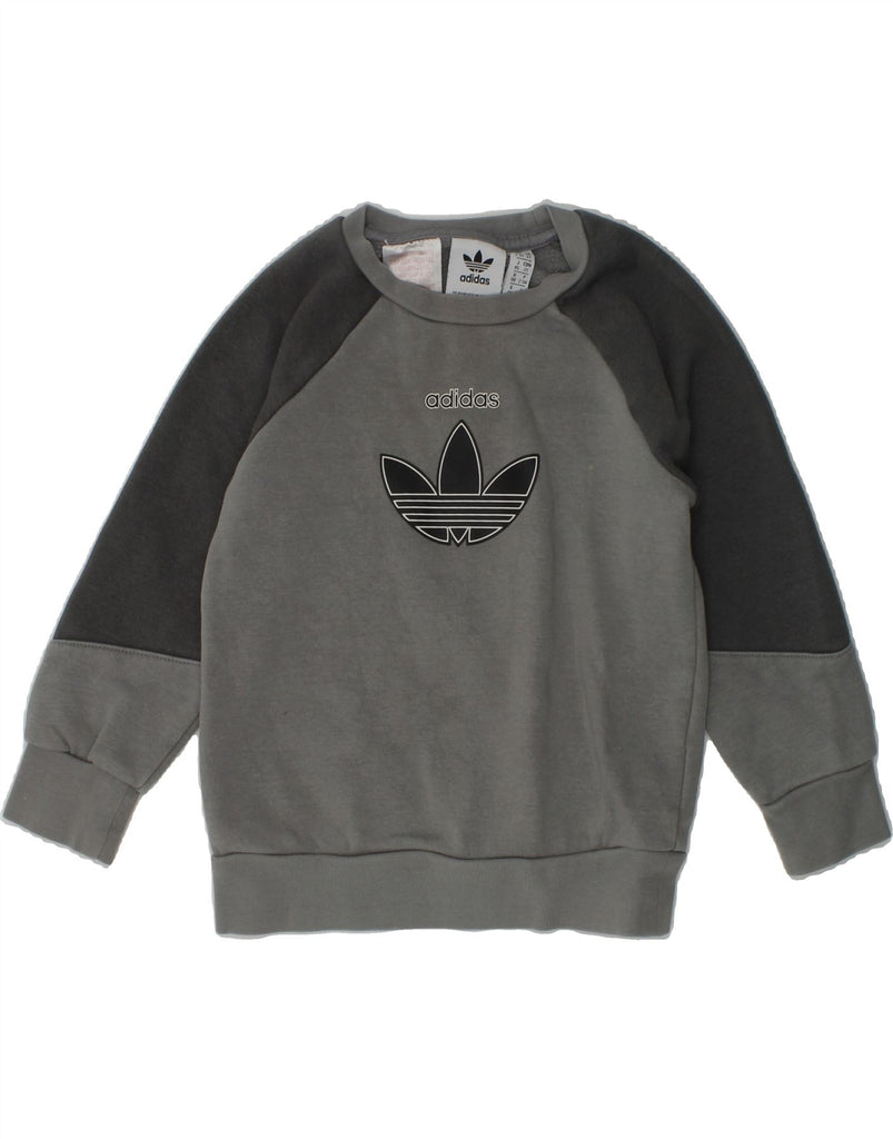 ADIDAS Boys Graphic Sweatshirt Jumper 2-3 Years Grey Colourblock Cotton | Vintage Adidas | Thrift | Second-Hand Adidas | Used Clothing | Messina Hembry 