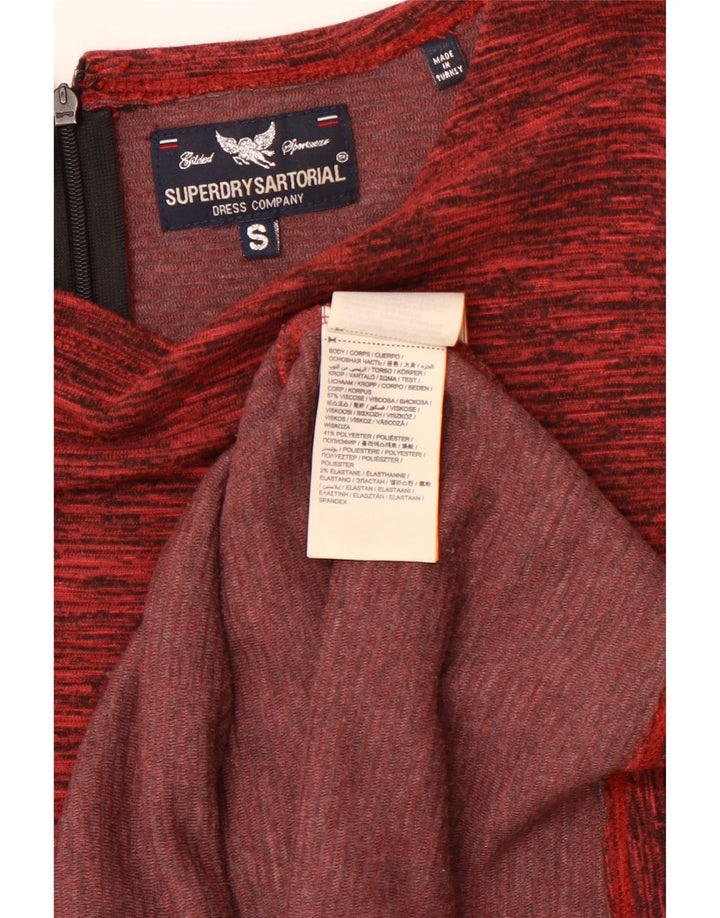 SUPERDRY Womens Long Sleeve Bodycon Dress UK 8 Small Burgundy Flecked