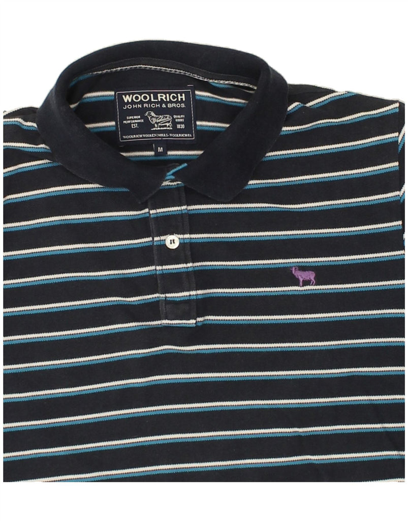 WOOLRICH Mens Polo Shirt Medium Navy Blue Striped Cotton | Vintage Woolrich | Thrift | Second-Hand Woolrich | Used Clothing | Messina Hembry 