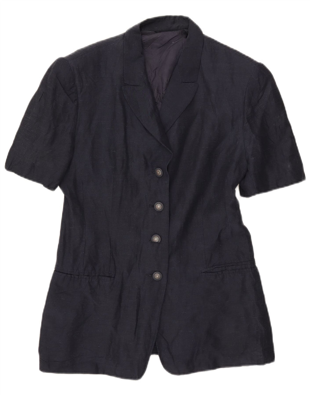 Vintage Womens Short Sleeve 4 Button Blazer Jacket UK 16 Large Navy Blue