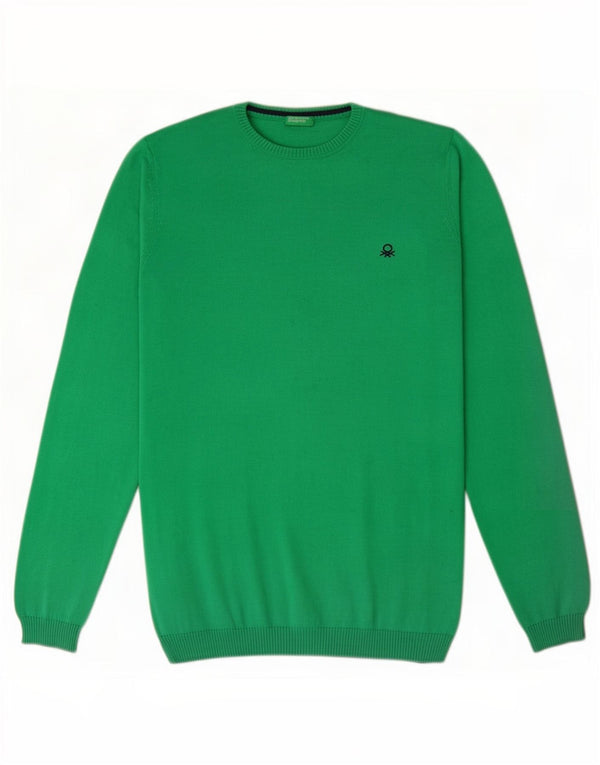 Benetton Boys Crew Neck Jumper Sweater 13-14 Years 3XL Green Cotton