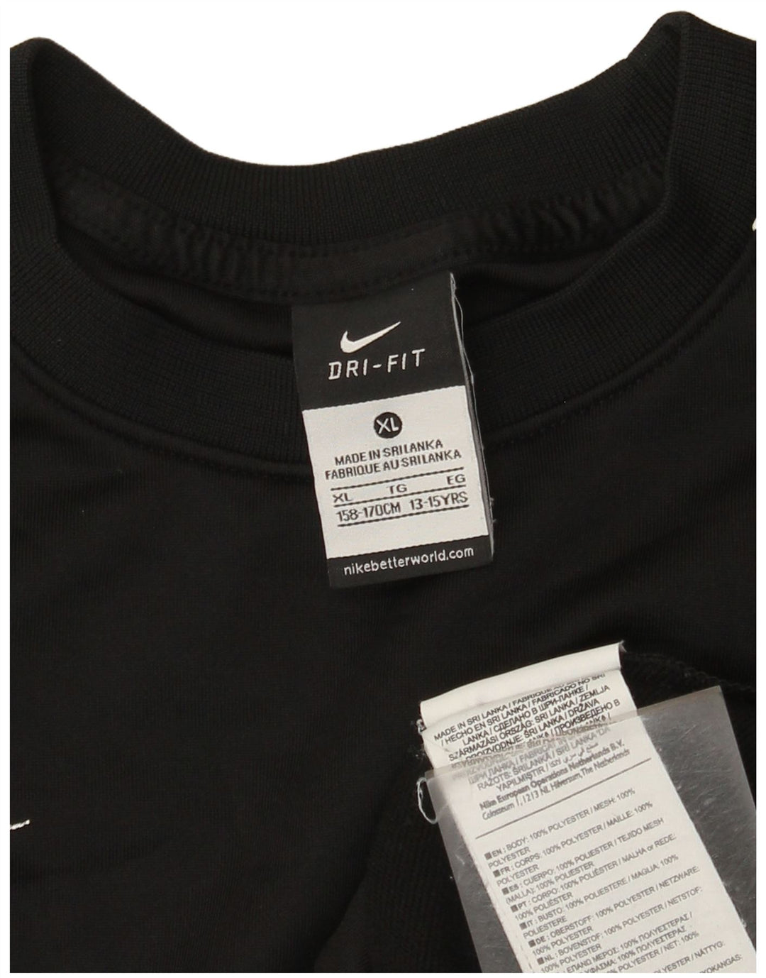 Nike Boys Dri Fit Graphic Top Long Sleeve 13-14 Years XL Black Polyester