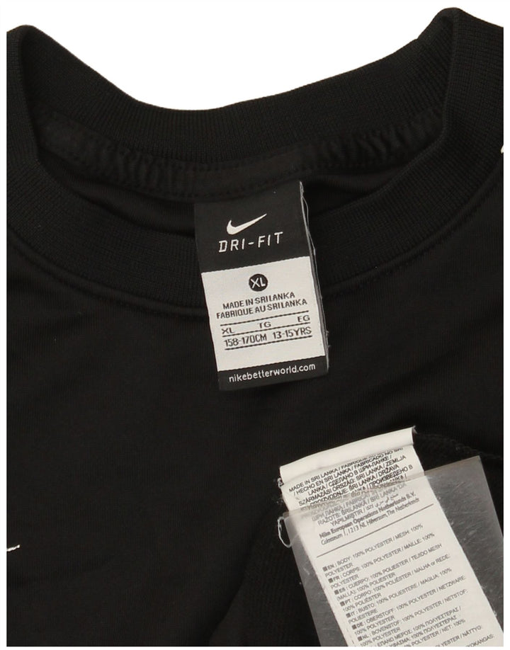 Nike Boys Dri Fit Graphic Top Long Sleeve 13-14 Years XL Black Polyester