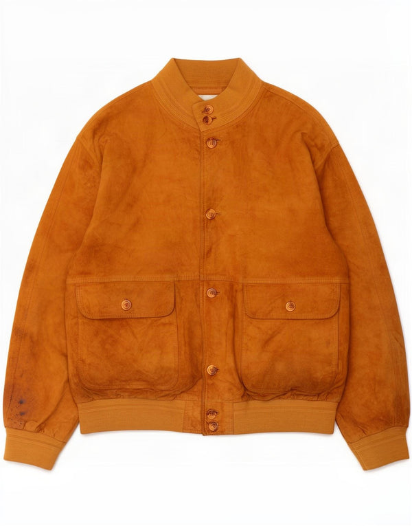 Vintage Mens Suede Bomber Jacket IT 54 2XL Beige Leather