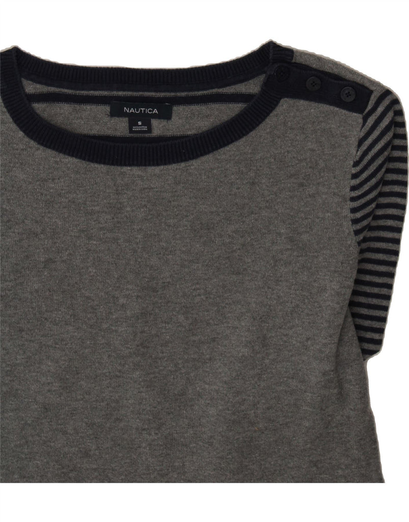 NAUTICA Womens Boat Neck Jumper Sweater UK 10 Small Grey Striped Cotton Vintage Nautica and Second-Hand Nautica from Messina Hembry 