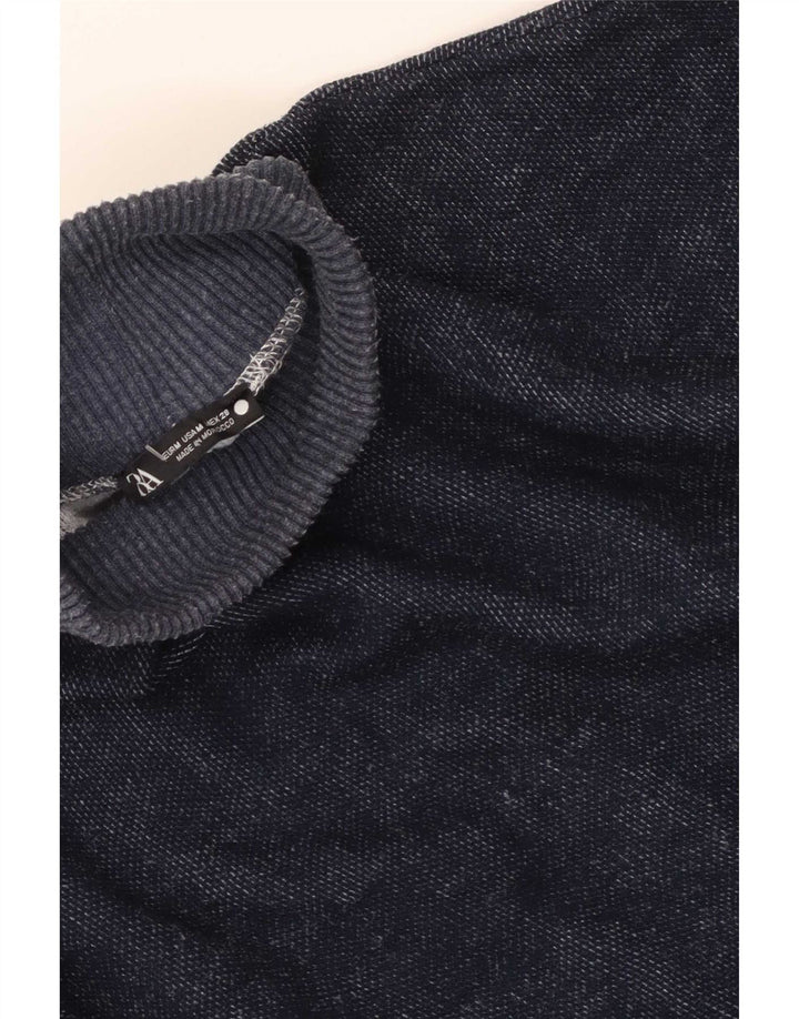 Zara Womens Crop Oversized Top Long Sleeve UK 14 Medium Navy Blue