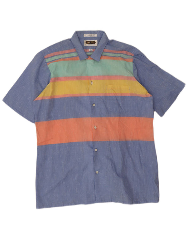 Arrow Mens Short Sleeve Shirt Large Blue Striped Polyester