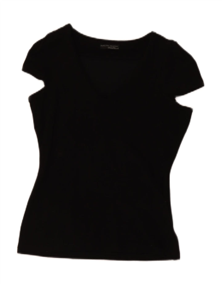ZARA Womens Blouse Top UK 12 Medium Black Viscose