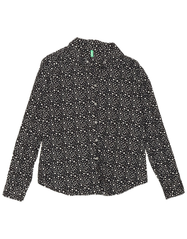 Benetton Womens Loose Fit Abstract Pattern Shirt UK 10 Small Black Cotton