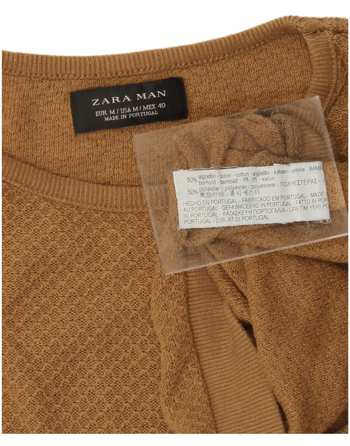 ZARA Mens Crew Neck Jumper Sweater Medium Beige Cotton