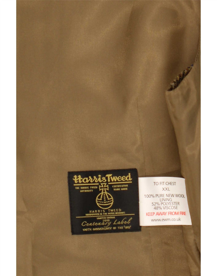 Harris Tweed Mens Waistcoat 2XL Khaki Herringbone Wool