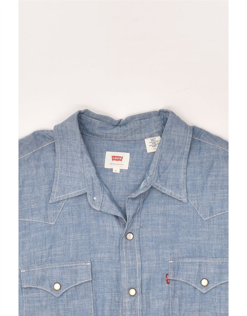 LEVI'S Mens Short Sleeve Shirt Large Blue Cotton | Vintage Levi's | Thrift | Second-Hand Levi's | Used Clothing | Messina Hembry 