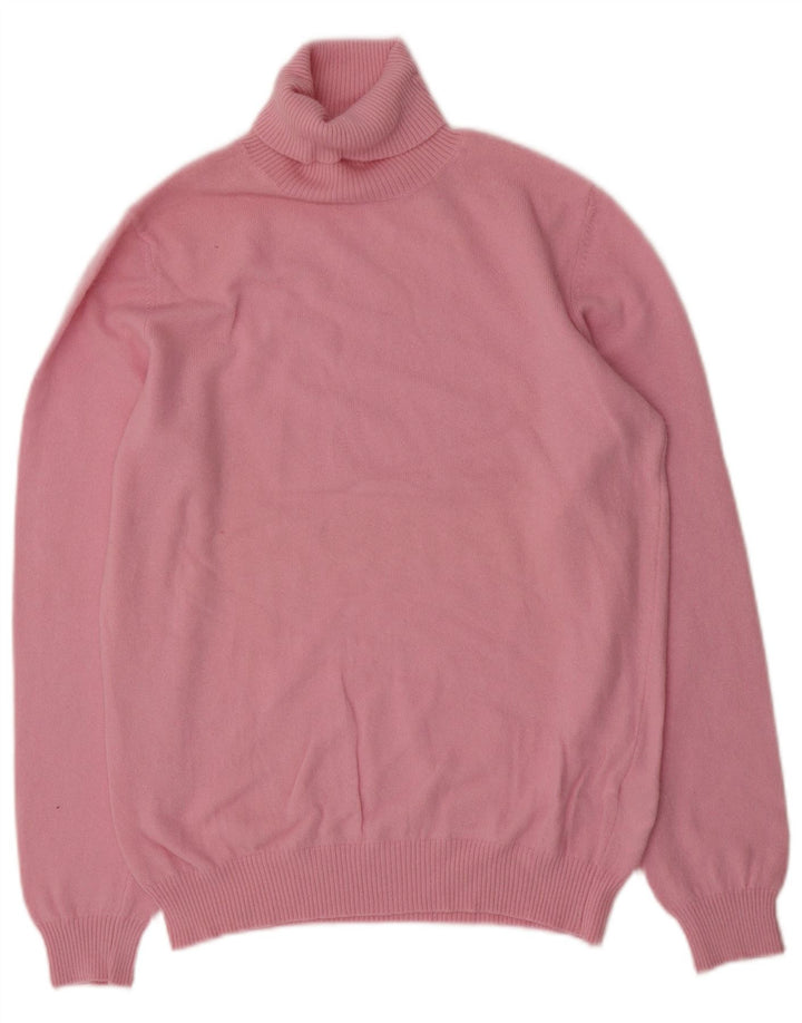 Benetton Womens Roll Neck Jumper Sweater UK 16 Large Pink Wool