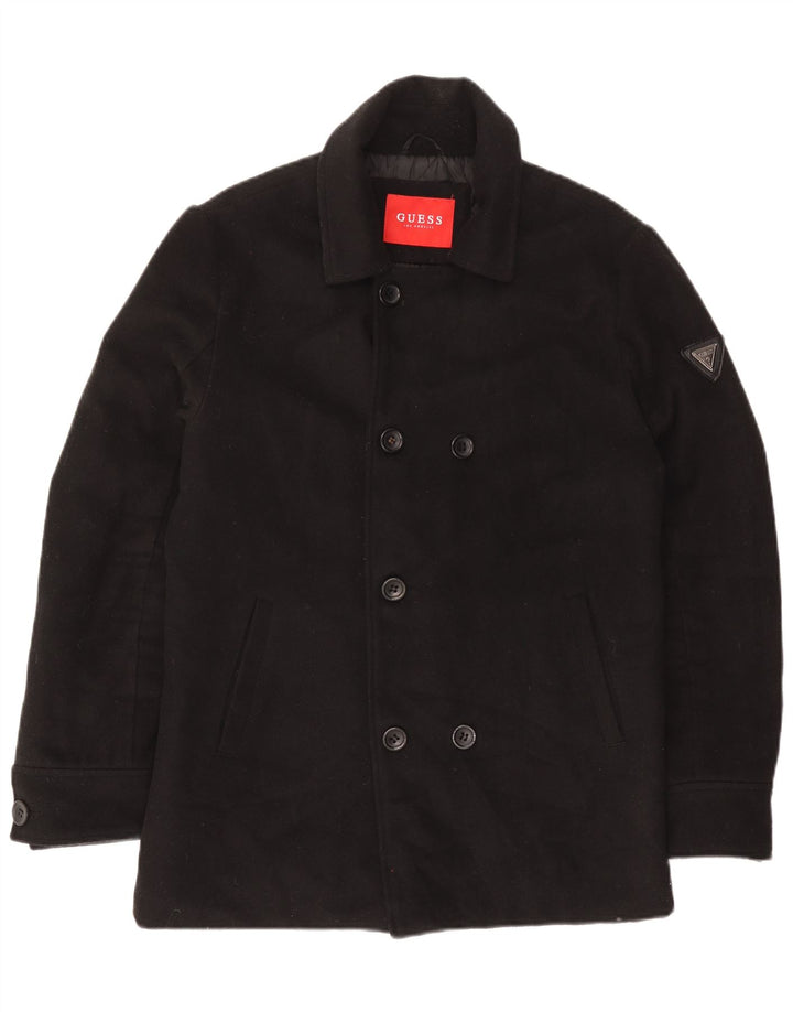 Guess Mens Pea Coat UK 40 Large Black Polyester